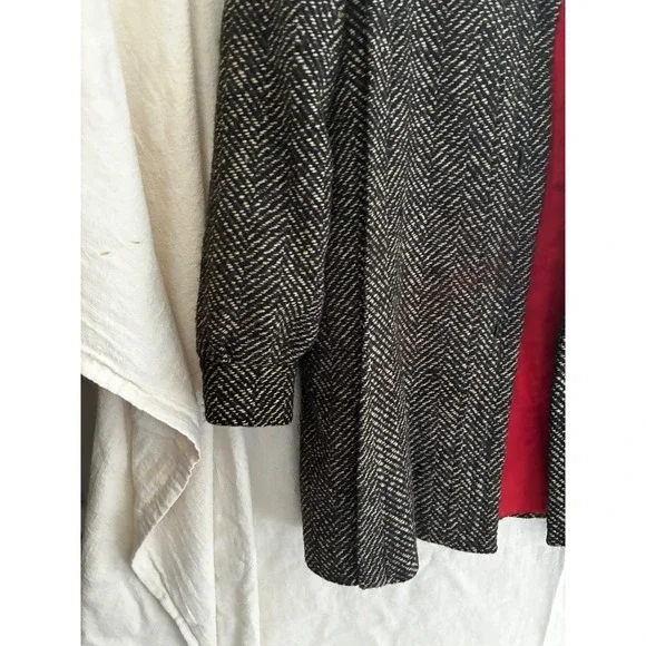 VTG Learsy 100% Wool Herringbone Coat Black White Red Lining Made in Uruguay 12 - Picture 9 of 16